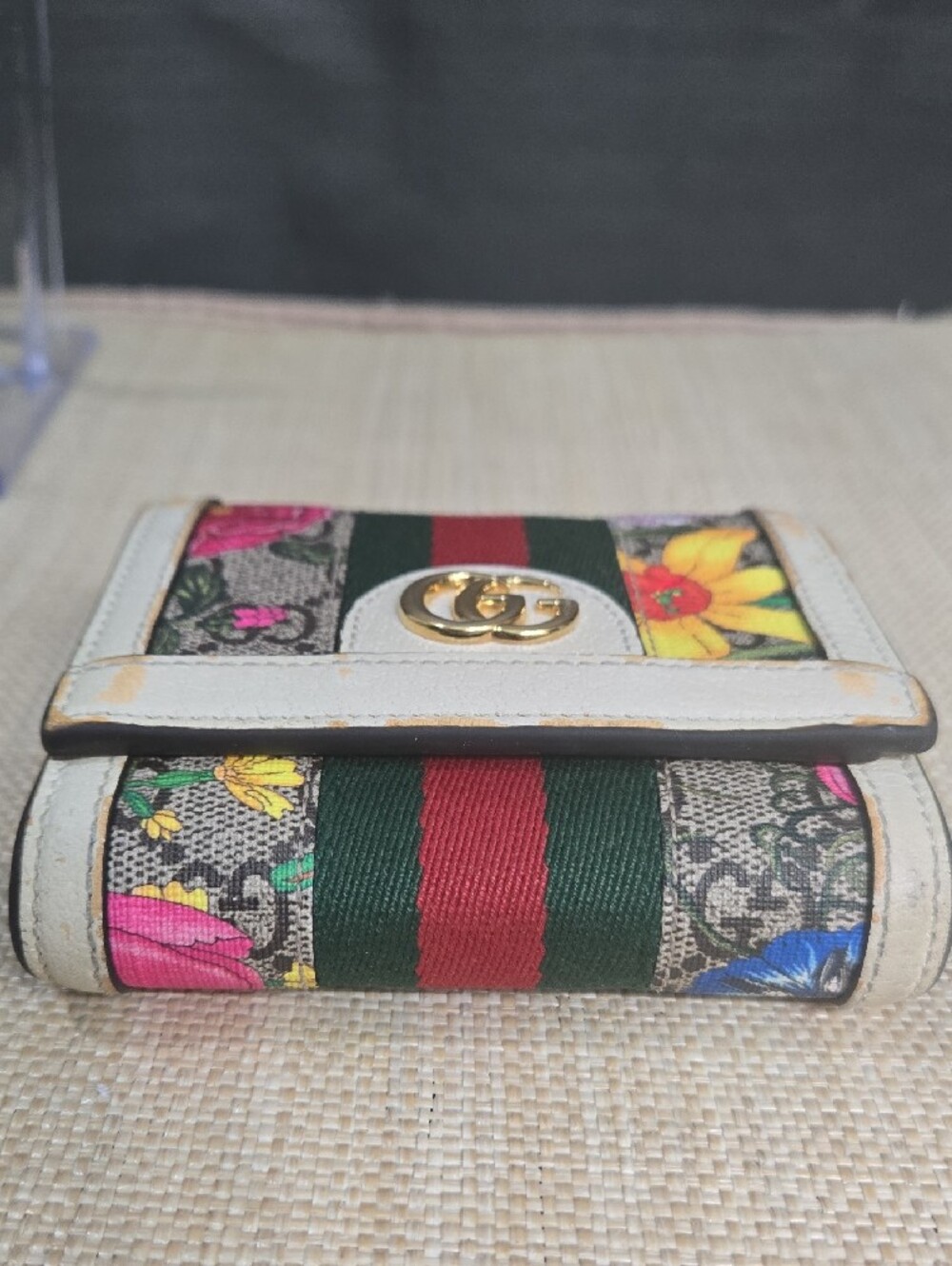Gucci Floral Canvas Mini Wallet with Green-Red Web and White Trim - Picture 3 of 15